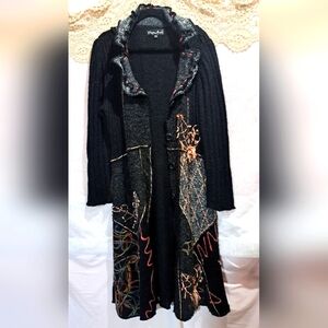Pretty Angel Long Black Cardigan with Colorful Patterns
